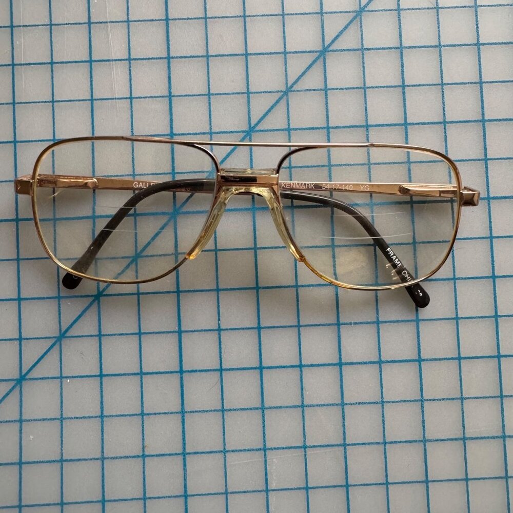 Vtg  Kenmark 54-17-140 YG Gold Aviator Eyeglass Frames Black Temple Tips
